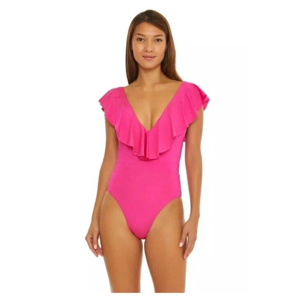 NEW Trina Turk Womens Monaco Ruffle One Peice Swimsuit Rose Pink Size 4-$154